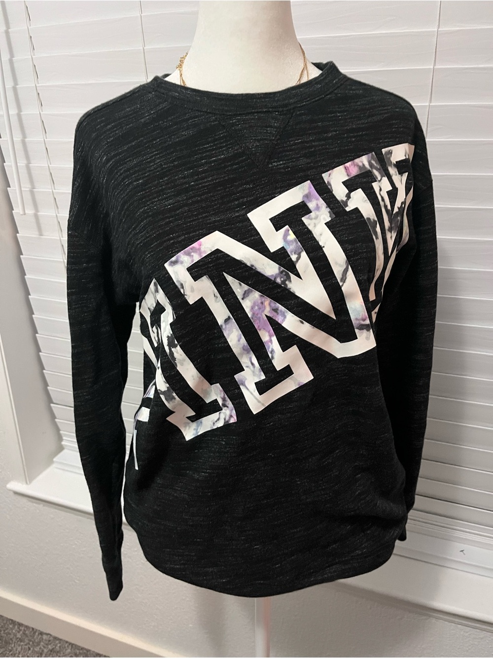 Pink Victorias Secret PINK Marled Black Crewneck Sweater